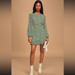 Lulus Green Floral Print Mini Dress